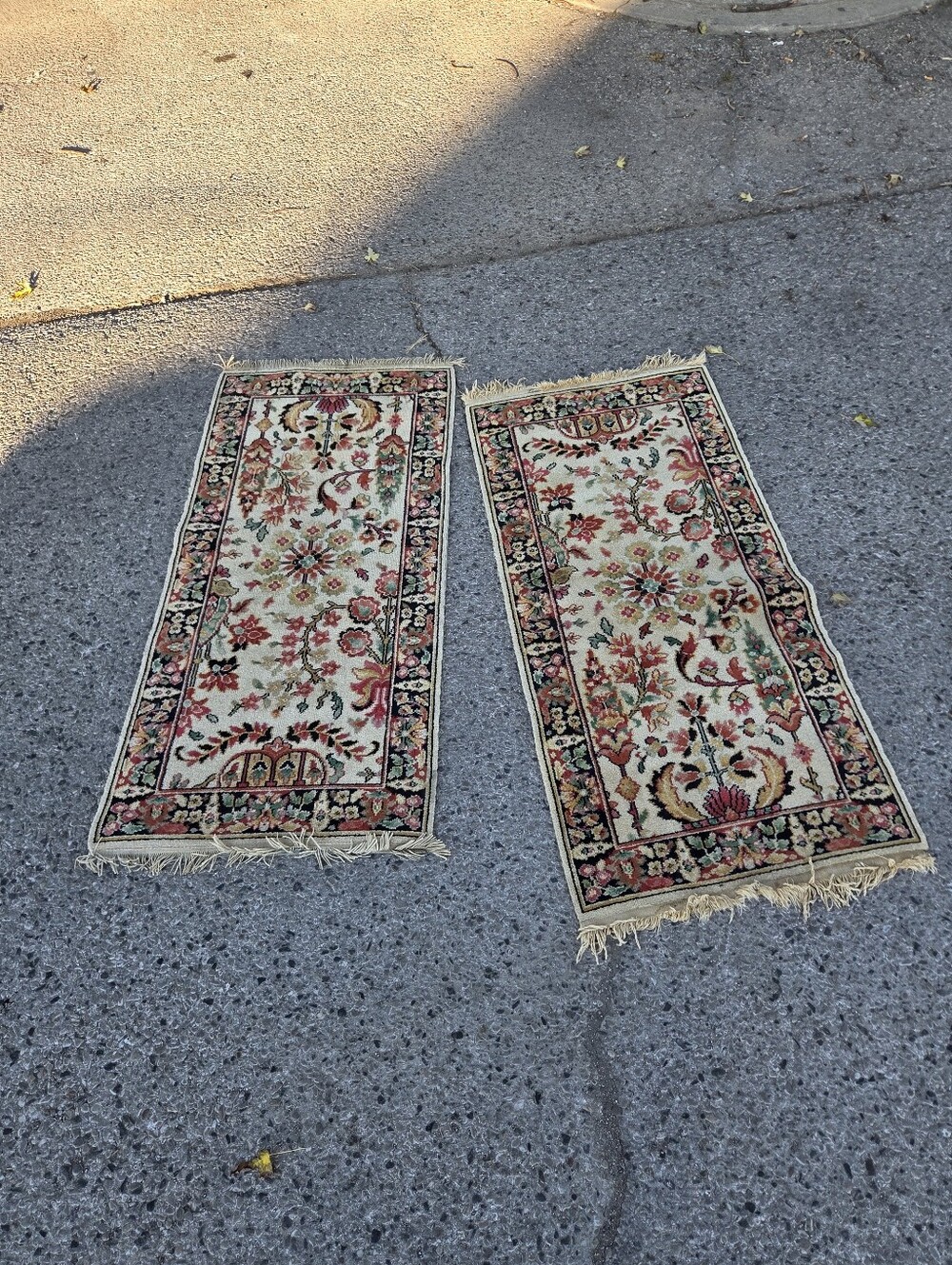 Pair of Vintage Kashmir Silk Runner Rugs 1.5' x 4.5' Hand-Knotted Tree of Life